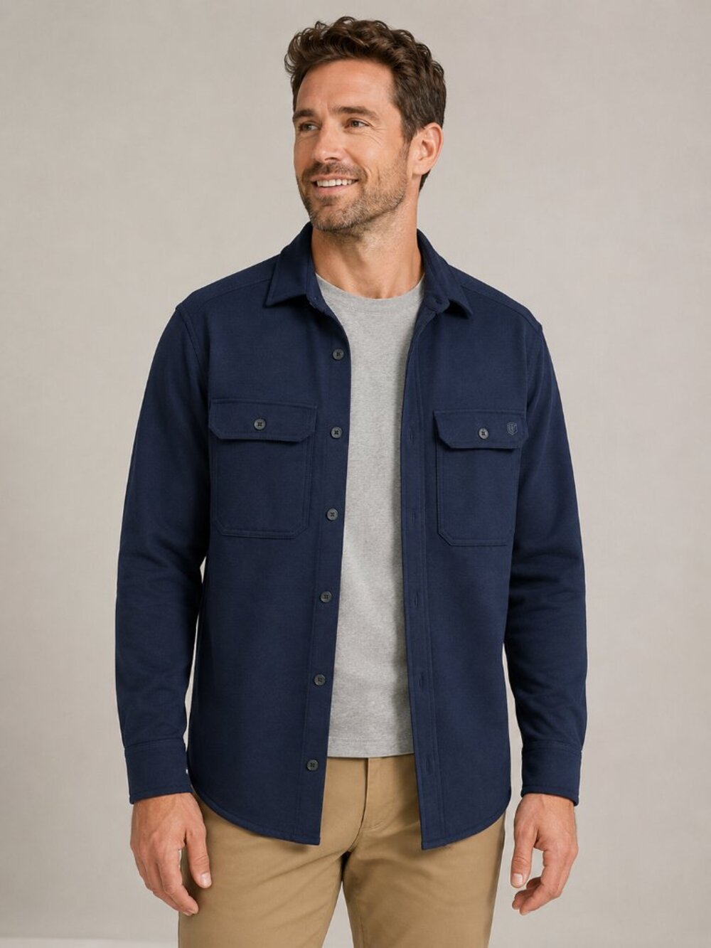 Born Primitive Woodsman Stretchy Flannel performance shirt in solid BP Navy, men
